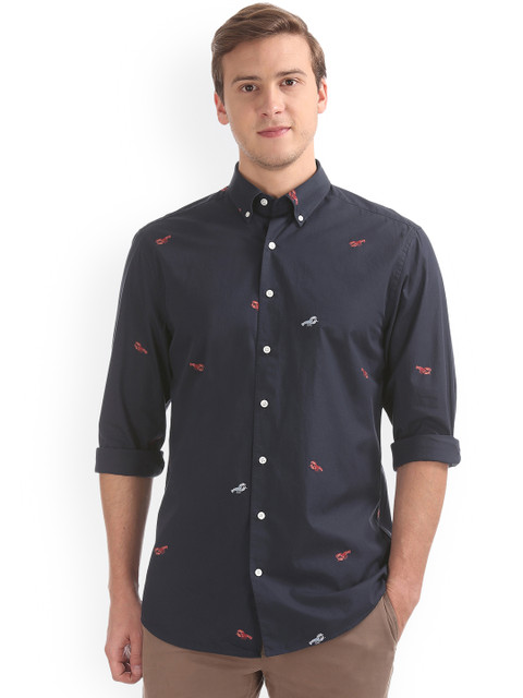 

GANT Men Navy Blue Regular Fit Printed Casual Shirt
