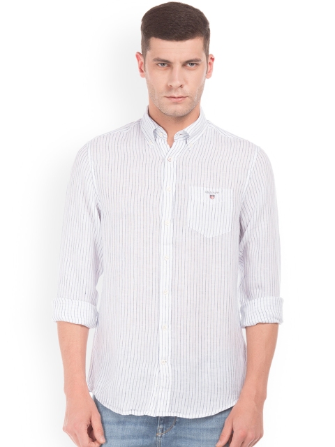 

GANT Men White Regular Fit Striped Casual Linen Shirt