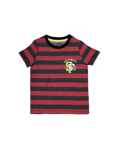 

ventra Boys Red Striped Round Neck T-shirt