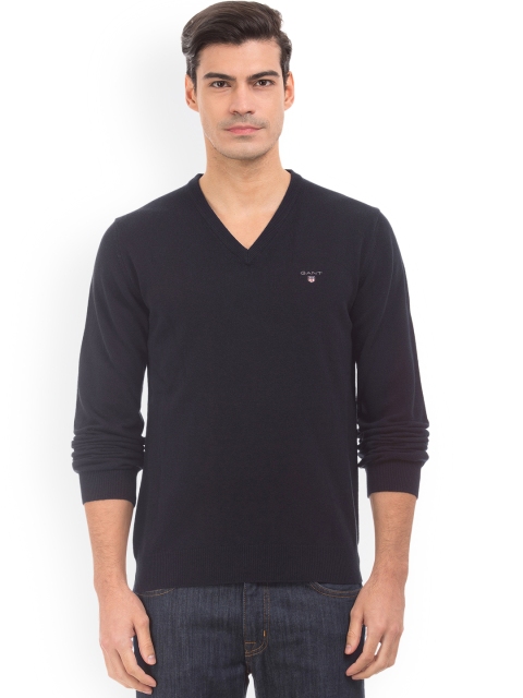 

GANT Men Navy Blue Solid Pullover