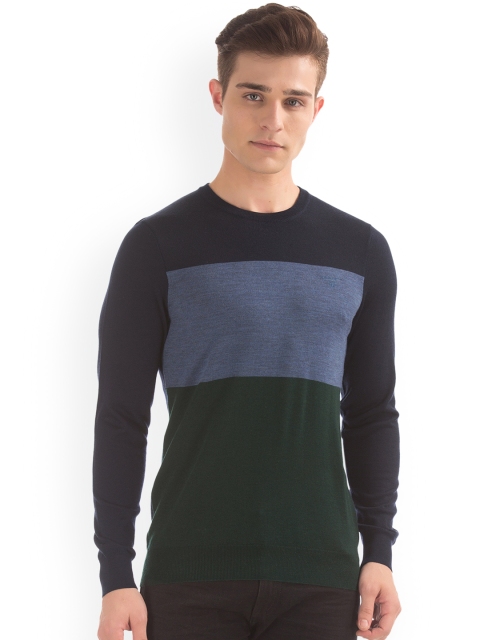 

GANT Men Navy Blue & Green Colourblocked Pullover