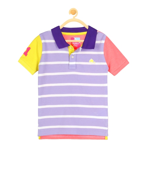 

Cherry Crumble Unisex Purple Striped Polo Collar T-shirt