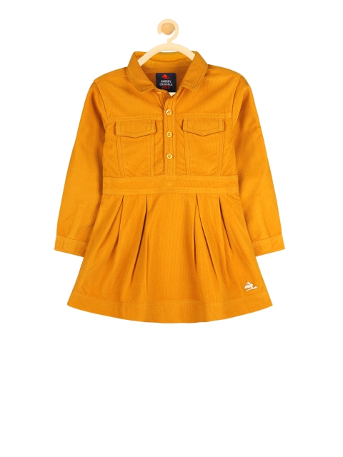 

Cherry Crumble Girls Mustard Solid Fit and Flare Dress