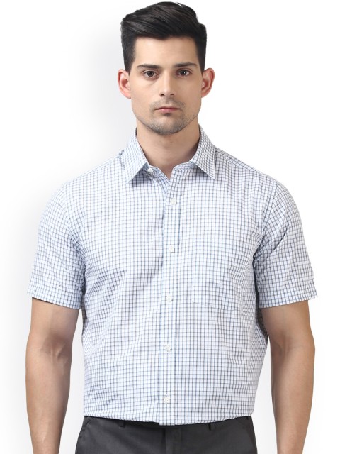 

Park Avenue Men White & Blue Regular Fit Checked Formal Shirt