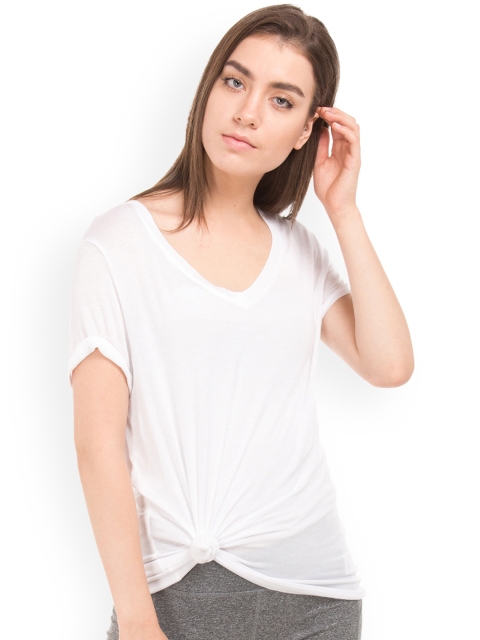 

Aeropostale Women White Solid V-Neck T-shirt
