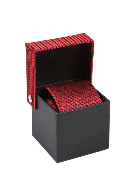 

Tossido Red & Black Woven Design Skinny Tie