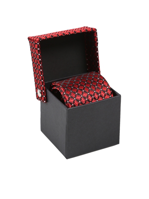 

Tossido Red & Black Woven Design Skinny Tie