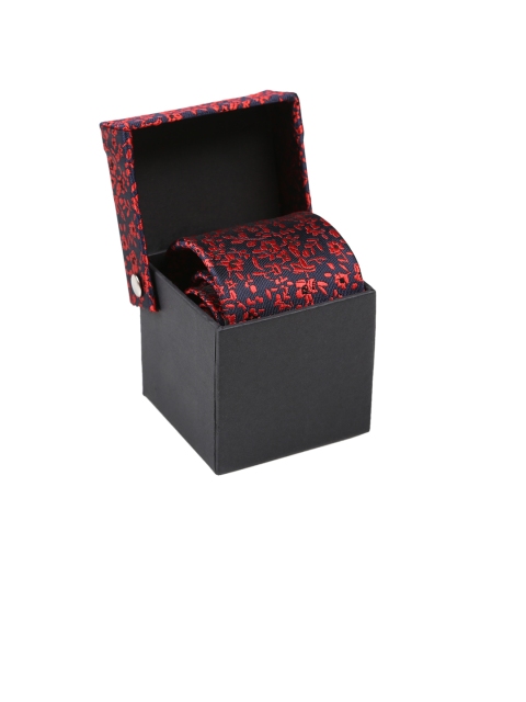 

Tossido Red & Black Woven Design Skinny Tie