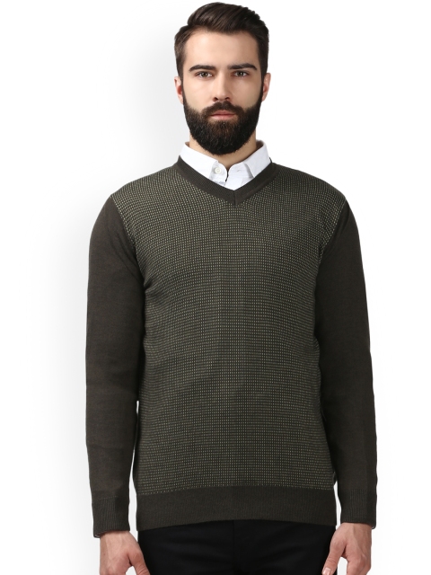 

Raymond Men Green Self Design Pullover