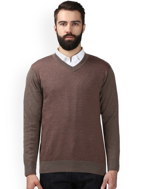

Raymond Men Brown Self-Design Pullover