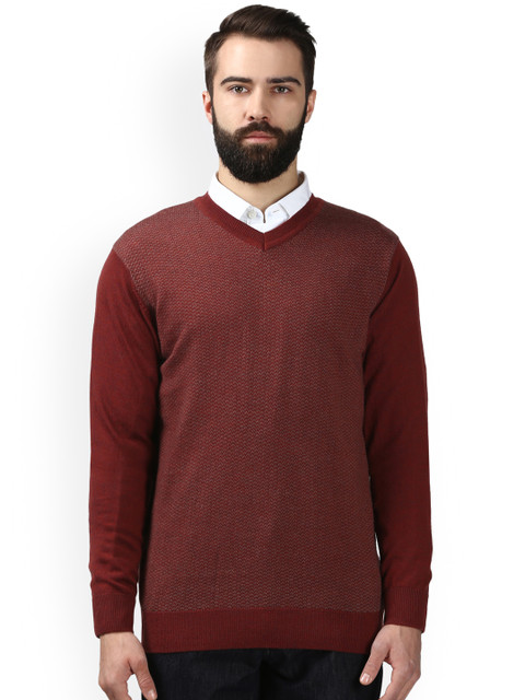 

Raymond Men Maroon Self-Design Pullover