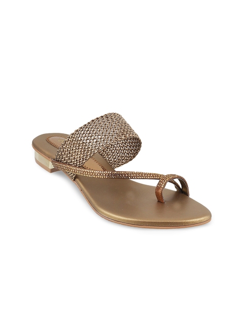 

Mochi Women Gold-Toned Woven Design Synthetic One Toe Flats
