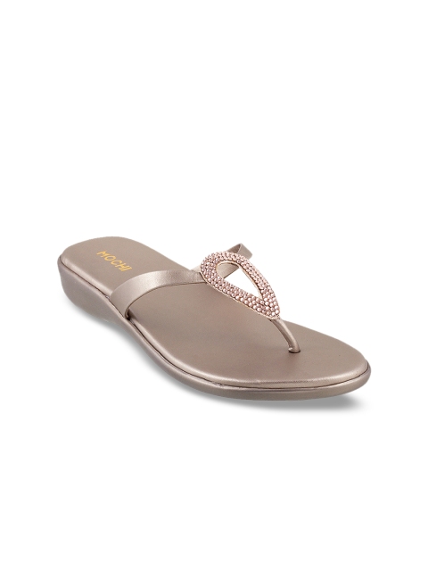 

Mochi Women Gold-Toned Solid Synthetic Open Toe Flats