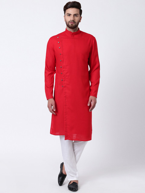 

I Know Men Red Solid Straight Kurta