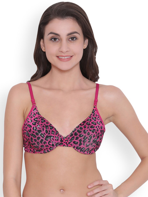 

Clovia Padded Underwired Animal Print Push-Up T-Shirt Bra, Pink