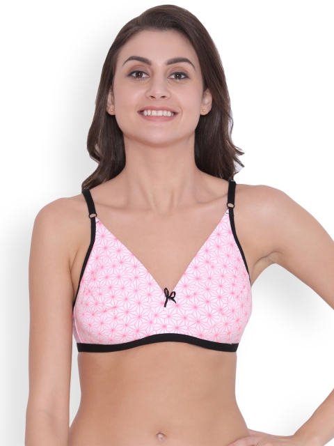 

Clovia Cotton Non-Padded Non-Wired Printed Plunge Bra, Pink