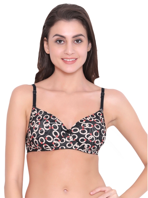 

Clovia Padded Non-Wired Printed Multiway Push-Up T-Shirt Bra, Black