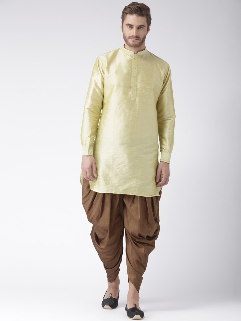 

Hangup Men Cream & Brown Solid Kurta with Dhoti Pants