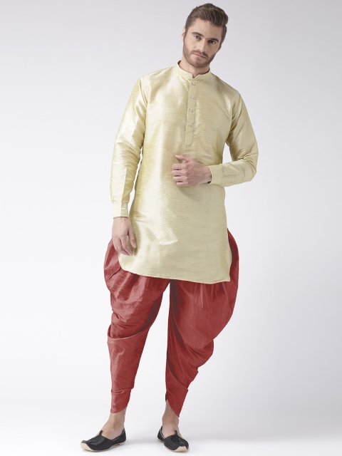 

Hangup Men Cream & Red Solid Kurta with Dhoti Pants