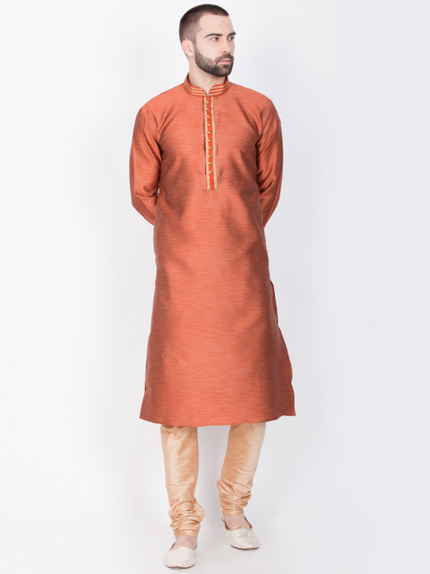 

Sanwara Men Orange Woven Design Straight Kurta