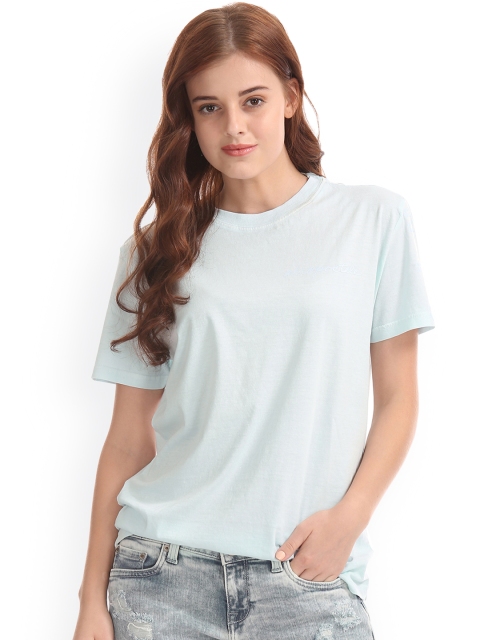 

Aeropostale Women Blue Solid Round Neck T-shirt