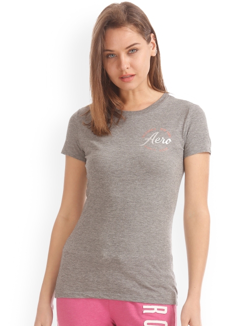 

Aeropostale Women Grey Solid Round Neck T-shirt