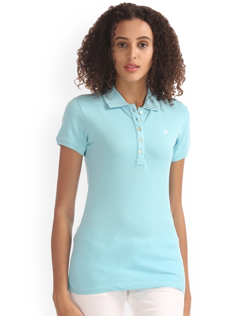 

Aeropostale Women Blue Solid Polo Collar T-shirt