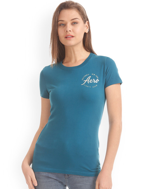 

Aeropostale Women Blue Solid Round Neck T-shirt