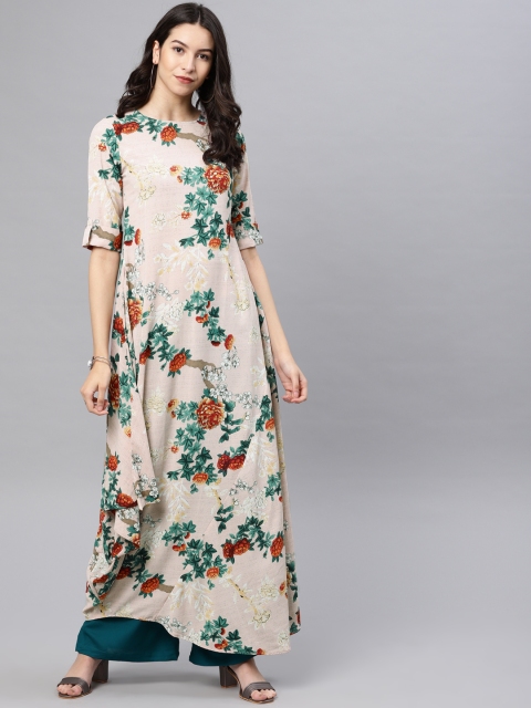 

Vishudh Women Peach-Coloured Printed A-Line Kurta