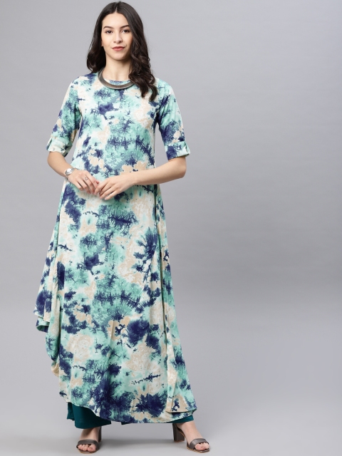 

Vishudh Women Green Printed Asymmetric A-Line Kurta