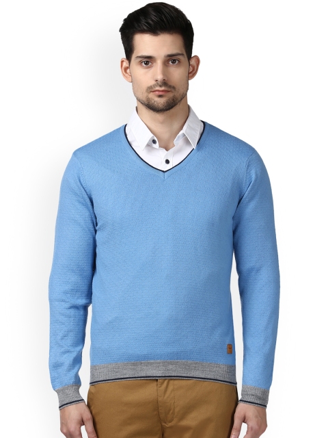 

Park Avenue Men Blue Self-Design Pullover