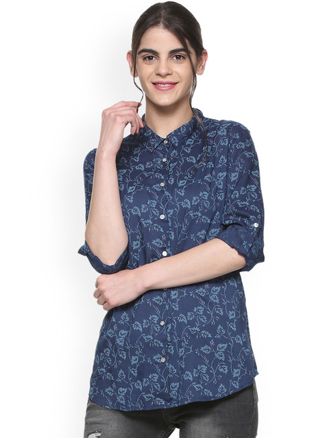 

Allen Solly Woman Women Navy Blue Regular Fit Printed Casual Shirt