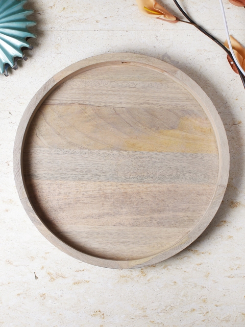 

HOME DECOR INDIA Wooden Round Tray with Cut Handle, Brown