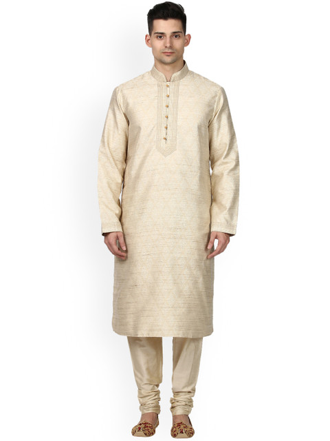 

ethnix Men Off-White Solid Kurta with Churidar
