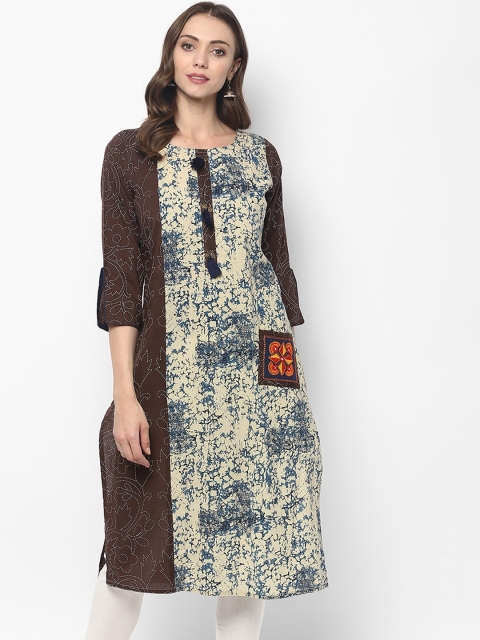 

Mytri Women Cream & Brown Tribal Print A-Line Kurta