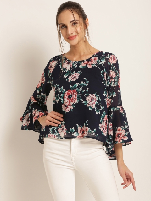 

Harpa Women Navy Blue Floral Print Top