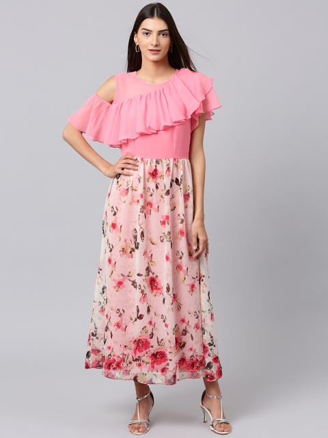 

Athena Women Pink Printed Fit and Flare Dress
