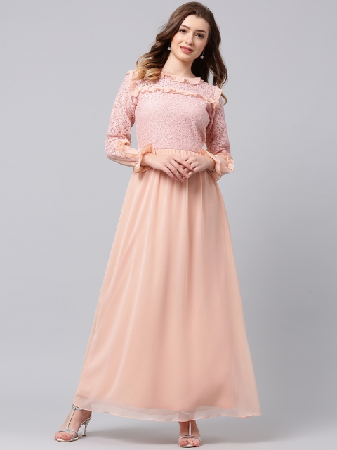 

Athena Women Peach-Coloured Self Design Maxi Dress