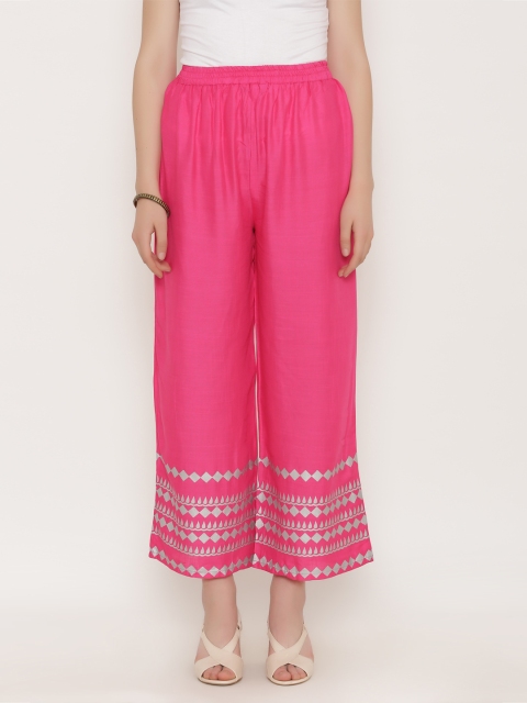 

Laabha Women Pink Printed Flared Palazzos