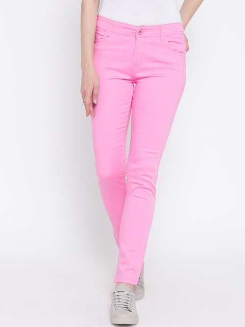 

Fashion Cult Women Pink Slim Fit Solid Cigarette Trousers