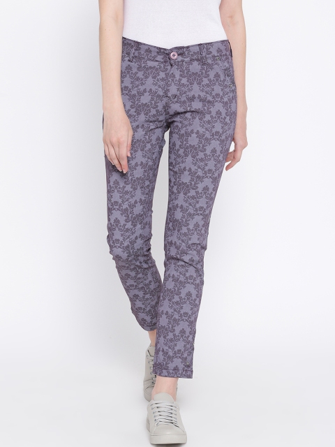 

Fashion Cult Women Mauve Slim Fit Printed Cigarette Trousers