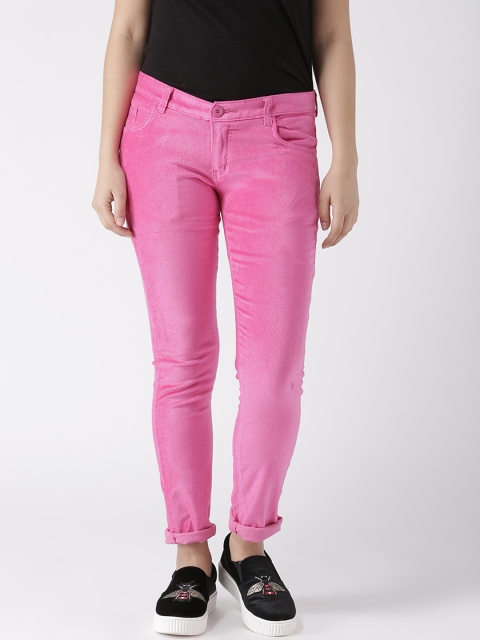 

Fashion Cult Women Pink Slim Fit Solid Velvet Trousers