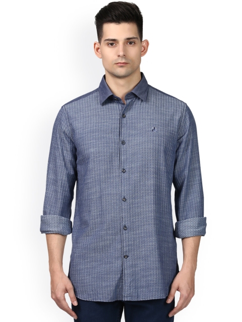 

Raymond Men Blue Self Design Casual Shirt