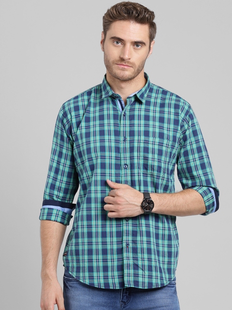 

COBB Men Green & Blue Slim Fit Checked Casual Shirt
