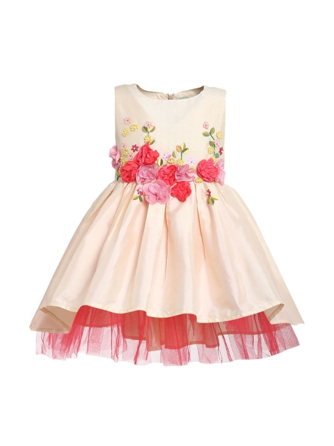 

A Little Fable Girls Beige Lafleur Embellished Fit and Flare Dress