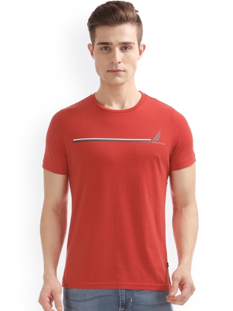 

Nautica Men Red Solid Round Neck T-shirt
