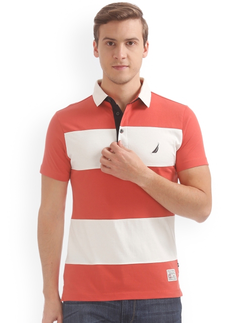 

Nautica Men Coral Colourblocked Polo Collar T-shirt