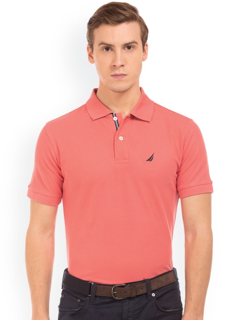 

Nautica Men Pink Solid Polo Collar T-shirt