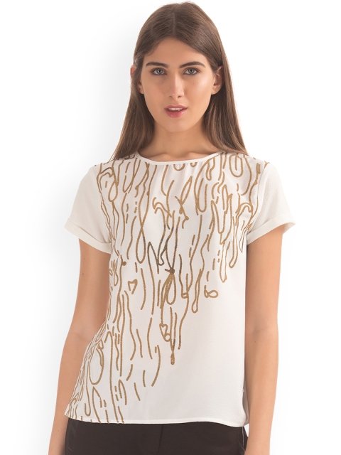 

ELLE Women White Self Design Top