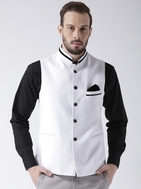 

Hangup Men White Solid Nehru Jacket